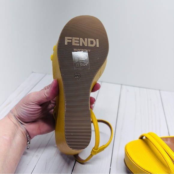 Fendi NEW WITHOUT BOX Yellow Wedge Sandals Size 36.5 - Picture 11 of 14